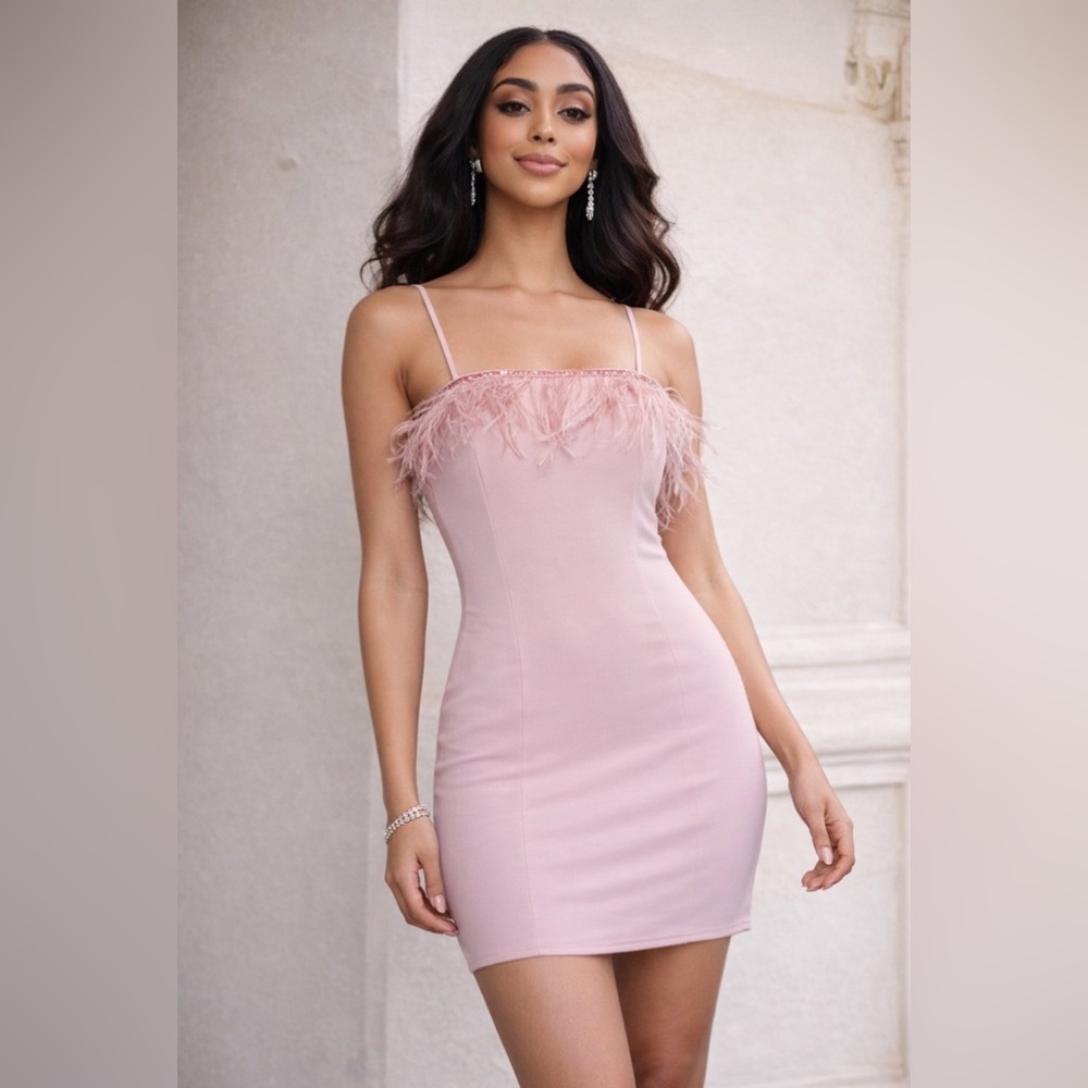 Pink Feather Embellished Dress Size M
